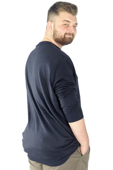 Mode XL Büyük Beden Kazak Bisiklet Yaka 22207 Lacivert - 3