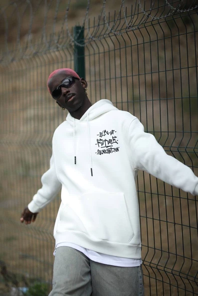 Blow Up Kapşonlu 3 İplik Kalın İçi Polarlı Oversize Baskılı Erkek Sweatshirt - 2