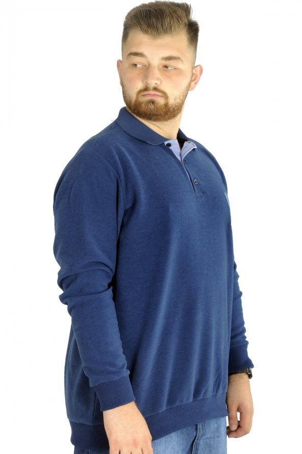 Mode XL Erkek Sweat Uzun Kol Polo Waffle 22463 İndigo - 2