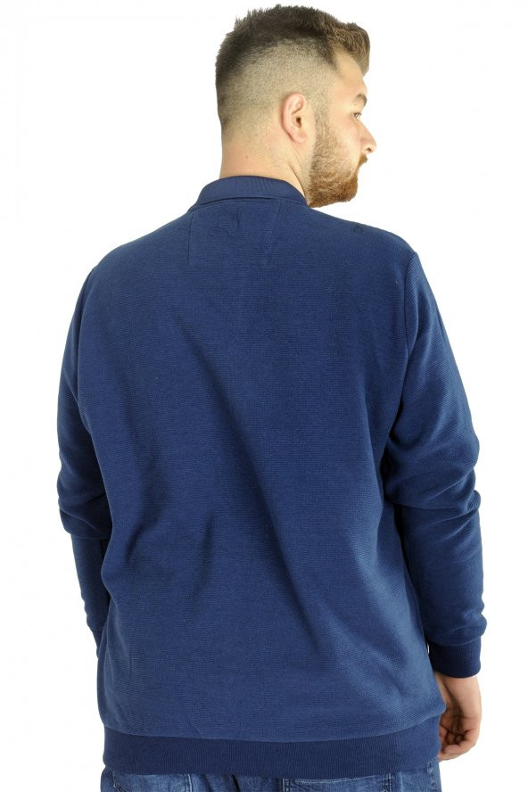 Mode XL Erkek Sweat Uzun Kol Polo Waffle 22463 İndigo - 3