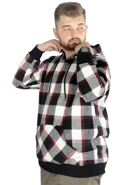 Mode XL Erkek Oduncu Kapsonlu Sweat Kanguru 22528 Bordo - Resim 2