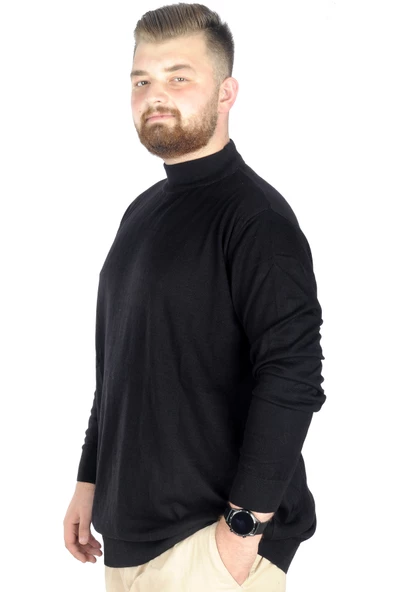 Mode XL Büyük Beden Kazak Yarım Balıkçı 22208 Siyah - 2