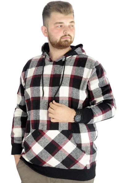 Mode XL Erkek Oduncu Kapsonlu Sweat Kanguru 22528 Bordo ürün görseli