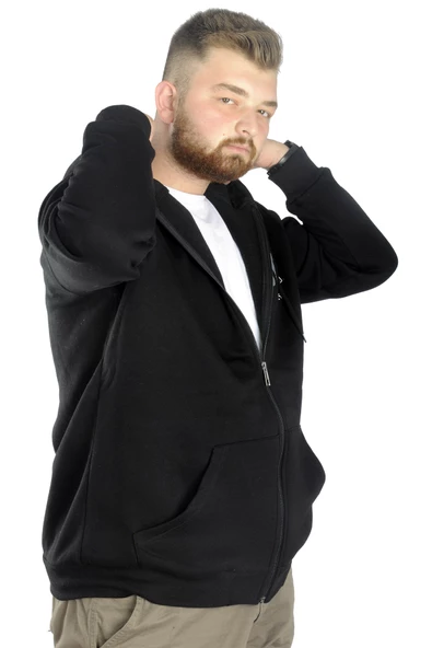 Mode XL Erkek Sweat Kapşon Fermuarlı Keep On 22533 Siyah - Resim 2