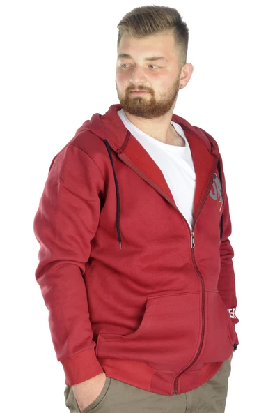 Mode XL Erkek Sweat Kapşon Fermuarlı Keep On 22533 Bordo - Resim 2
