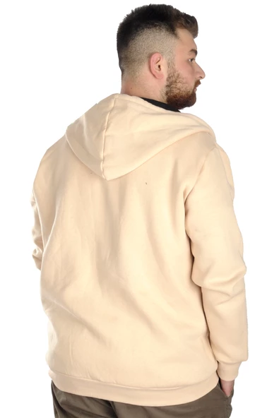 Mode XL Erkek Sweat Kapşon Fermuarlı Keep On 22533 Bej - Resim 3