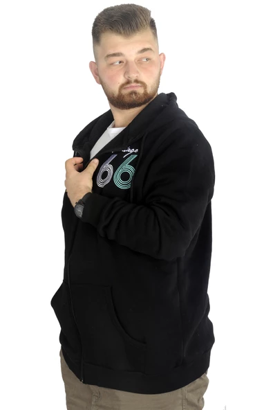 Mode XL Erkek Sweat Kapşonlu Fermuarlı Vintage 22537 Siyah - Resim 2