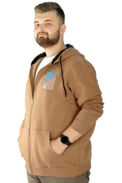 Mode XL Erkek Sweat Fermuarlı Free Your Mind 22536 Sütlükahve - 2
