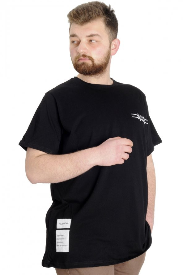 Mode XL Büyük Beden Erkek T-shirt TELEPATHIC 23132 Siyah - 3