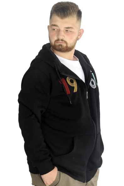 Mode XL Erkek Sweat Kapşonlu Fermuarlı Vintage 22537 Siyah - Resim 3