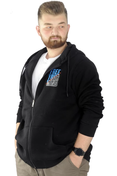 Mode XL Erkek Sweat Fermuarlı Free Your Mind 22536 Siyah - 2