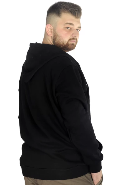 Mode XL Erkek Sweat Kapşonlu Fermuarlı Vintage 22537 Siyah - Resim 4