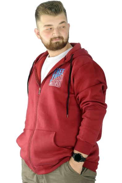 Mode XL Erkek Sweat Fermuarlı Free Your Mind 22536 Bordo - Resim 2
