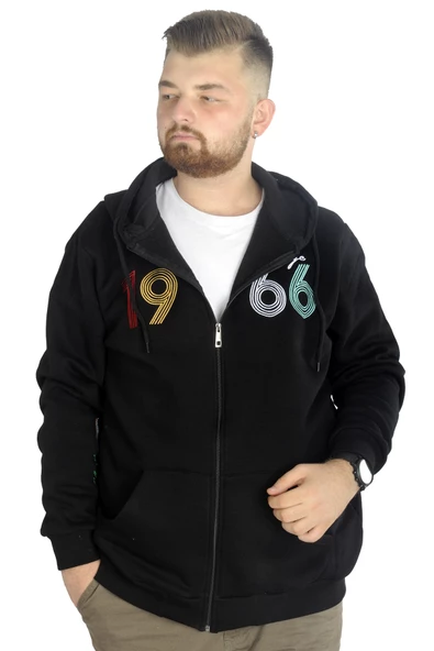 Mode XL Erkek Sweat Kapşonlu Fermuarlı Vintage 22537 Siyah ürün görseli