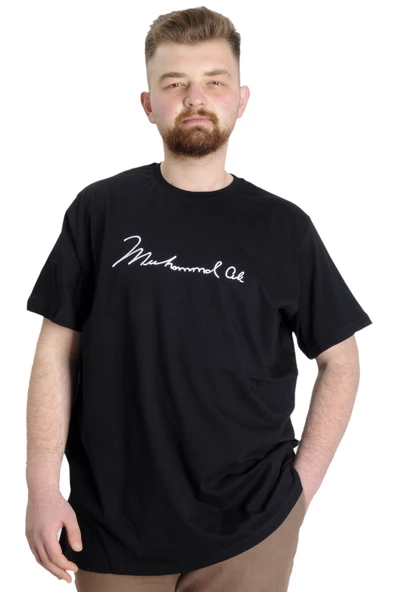 Mode XL Büyük Beden Erkek T-shirt MUHAMMED ALI 23160 Siyah ürün görseli 1