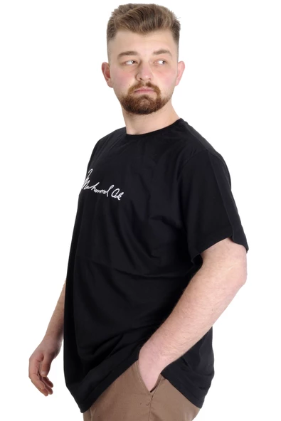 Mode XL Büyük Beden Erkek T-shirt MUHAMMED ALI 23160 Siyah - Resim 3