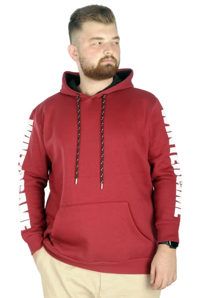 Mode XL Erkek Sweat Kapşon Kanguru Wintergame 22541 Bordo