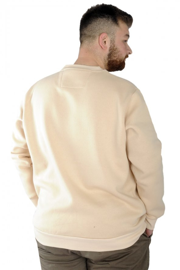 Mode XL Erkek Sweatshirt Bisiklet Yaka Vintage 22543 Bej - 4