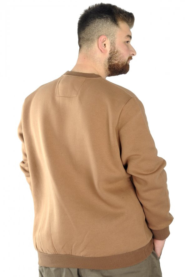 Mode XL Erkek Sweatshirt Bisiklet Yaka Vintage 22543 Sütlükahve - 3
