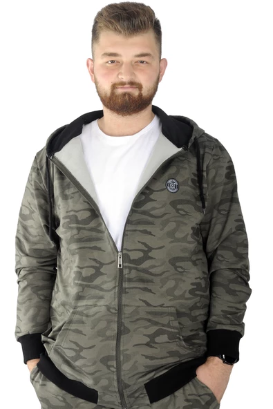 Mode XL Erkek Sweat Kapşon Fermuarlı Kamuflaj 22546 Haki ürün görseli