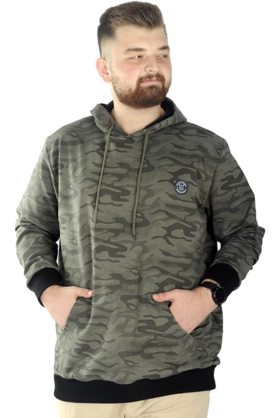 Mode XL Erkek Sweat Kapşon Kanguru Kamuflaj 22547 Haki