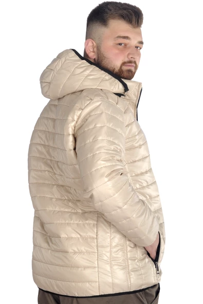 Mode XL Büyük Beden Mont Kapitone Kapşonlu 22602 Bej - Resim 3