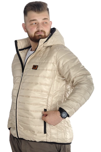 Mode XL Büyük Beden Mont Kapitone Kapşonlu 22602 Bej - Resim 2