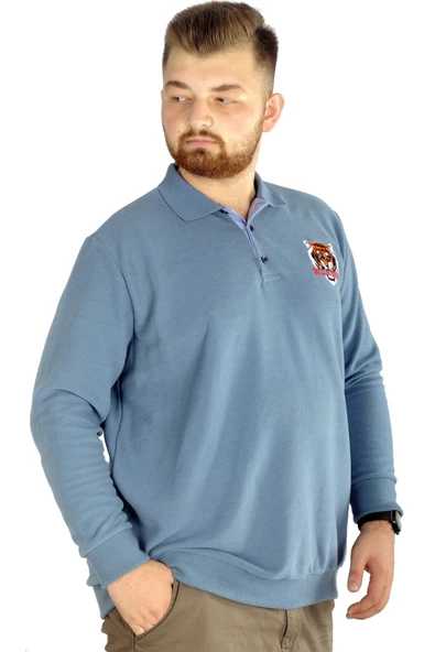 Mode XL Erkek Uzun Kol Polo Wild Soul Waffle 22449 Mavi - Resim 2
