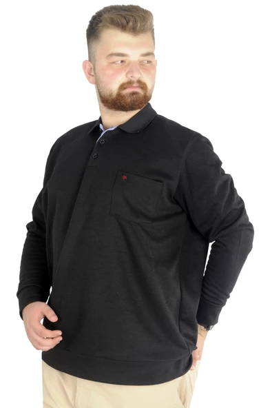 Mode XL Erkek Uzun Kol Polo Cepli İnterlok M 22460 Siyah - Resim 2
