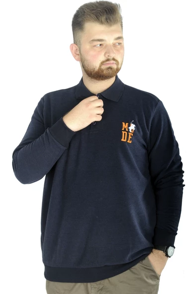 Mode XL Erkek Uzun Kol Polo Mode Waffle 22447 Lacivert