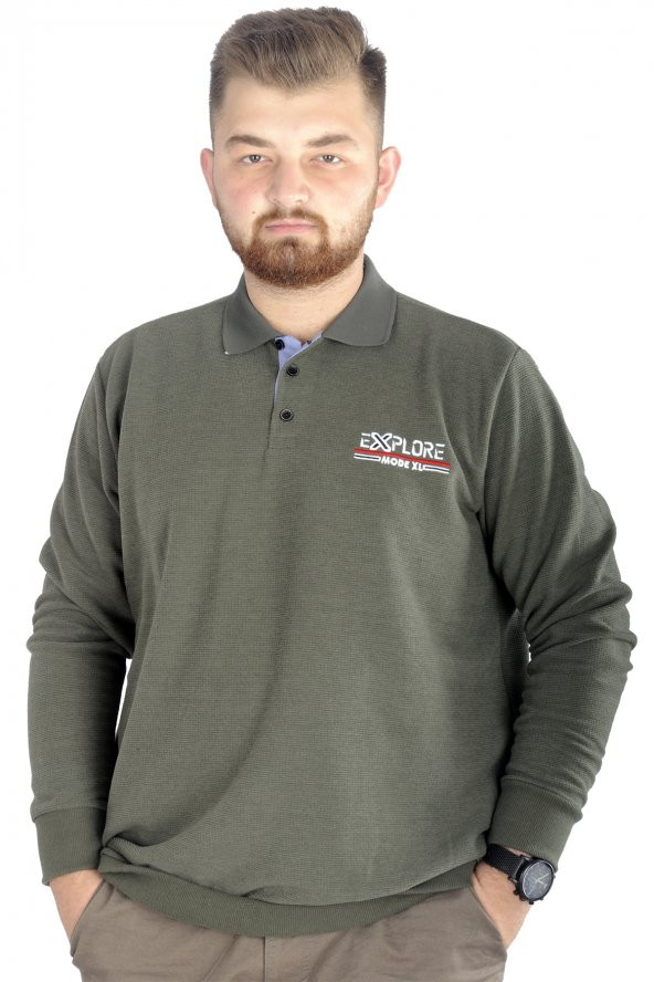 Mode XL Erkek Uzun Kol Polo Explore Waffle 22448 Haki - 1