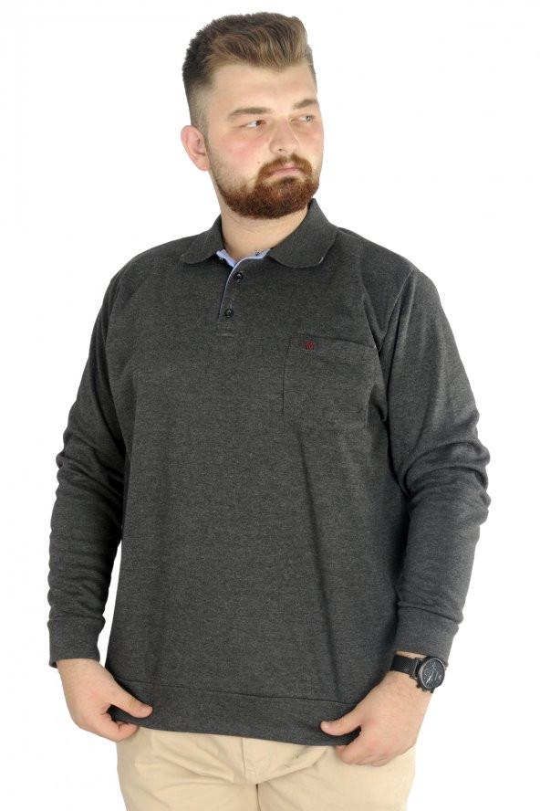 Mode XL Erkek Uzun Kol Polo Cepli İnterlok M 22460 Antramelanj