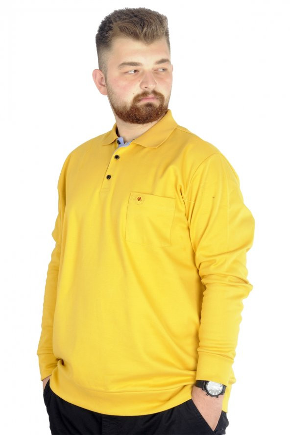 Mode XL Erkek Uzun Kol Polo Cepli İnterlok M 22460 Hardal - 2