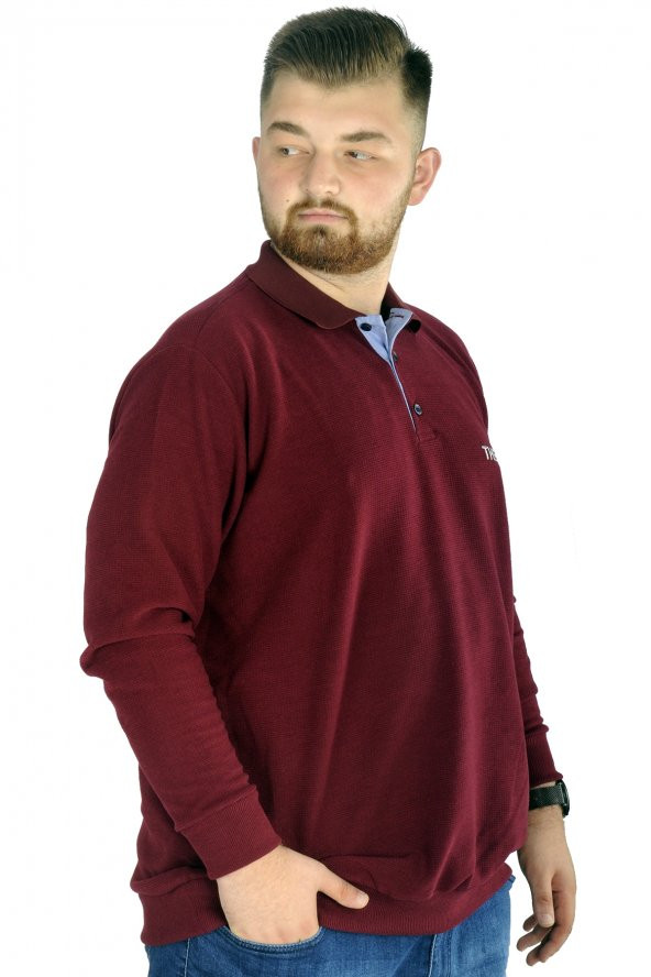 Mode XL Erkek Uzun Kol Polo The Less Waffle 22462 Bordo - 2