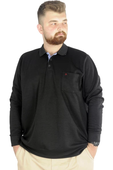 Mode XL Erkek Uzun Kol Polo Cepli İnterlok M 22460 Siyah ürün görseli