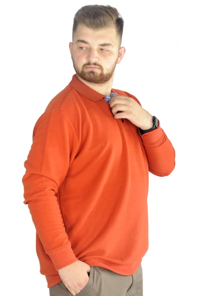 Mode XL Erkek Uzun Kol Polo Bird Waffle 22444 Oranj - 3