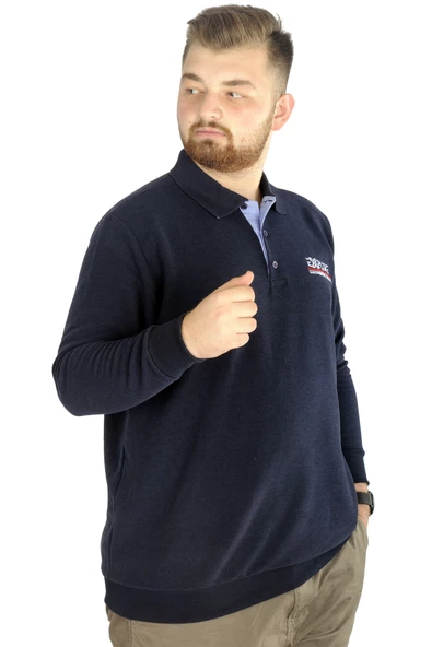 Mode XL Erkek Uzun Kol Polo Explore Waffle 22448 Lacivert - Resim 2
