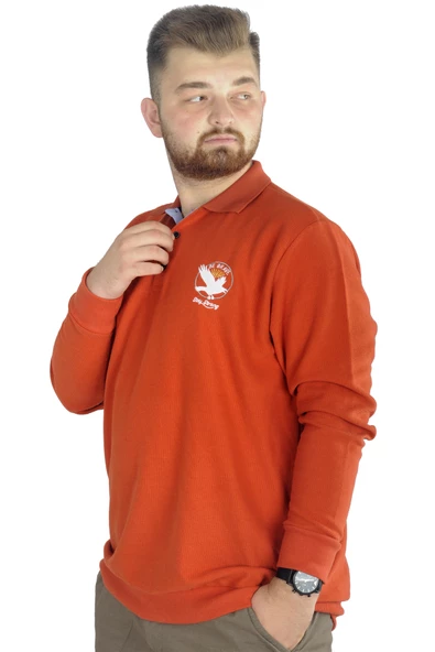 Mode XL Erkek Uzun Kol Polo Bird Waffle 22444 Oranj - 2