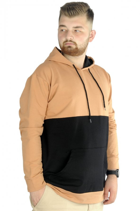 Mode XL Erkek Sweat Kapşon Parçalı Kanguru Cep 22527 Sütlükahve - 2
