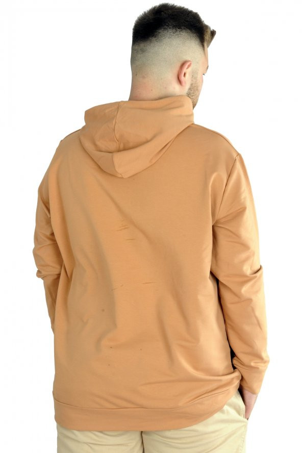 Mode XL Erkek Sweat Kapşon Parçalı Kanguru Cep 22527 Sütlükahve - 3