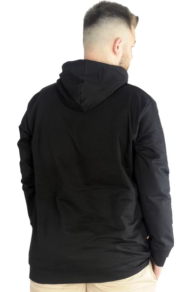 Mode XL Erkek Sweat Kapşon Parçalı Kanguru Cep 22527 Siyah - Resim 4