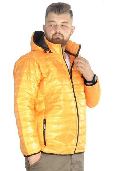 Mode XL Büyük Beden Mont Kapitone Kapşonlu 22602 Sarı - 2