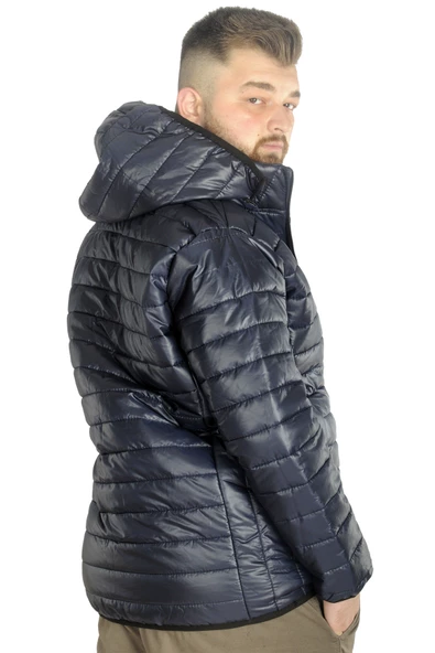 Mode XL Büyük Beden Mont Kapitone Kapşonlu 22602 Lacivert - 4