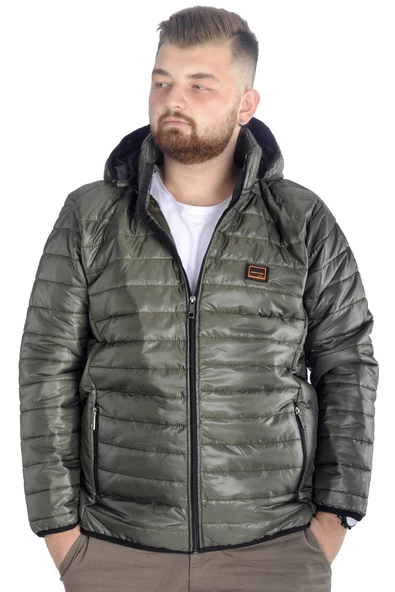 Mode XL Büyük Beden Mont Kapitone Kapşonlu 22602 Haki
