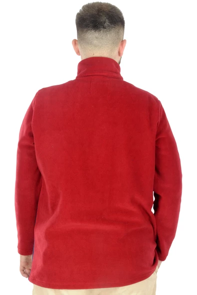 Mode XL Erkek Sweat Polo Yaka Yarım Fermuarlı Polar 22552 Bordo - Resim 3