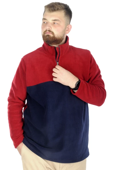 Mode XL Erkek Sweat Polo Yaka Yarım Fermuarlı Polar 22552 Bordo ürün görseli 1