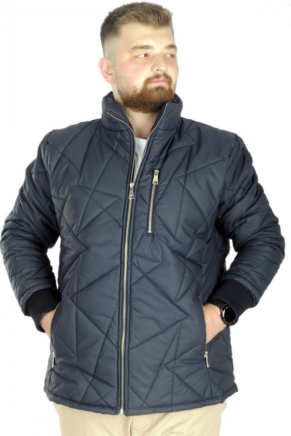 Mode XL Büyük Beden Erkek Mont Kapitone Balon Yakalı 22604 Lacivert - 1