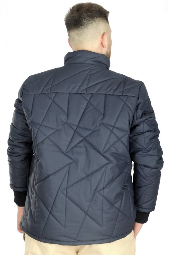 Mode XL Büyük Beden Erkek Mont Kapitone Balon Yakalı 22604 Lacivert - 3