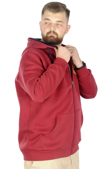 Mode XL Erkek Sweat Kapşonlu Fermuarlı Karmashek 22538 Bordo - 2
