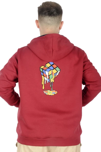 Mode XL Erkek Sweat Kapşonlu Fermuarlı Karmashek 22538 Bordo - 4